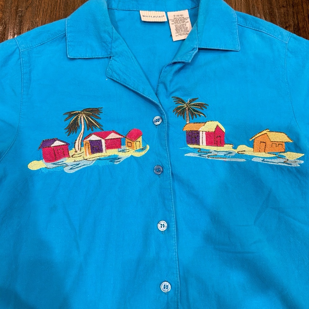 White Stag Bright Turquoise Camp-Collar Shirt - Picture 2 of 4